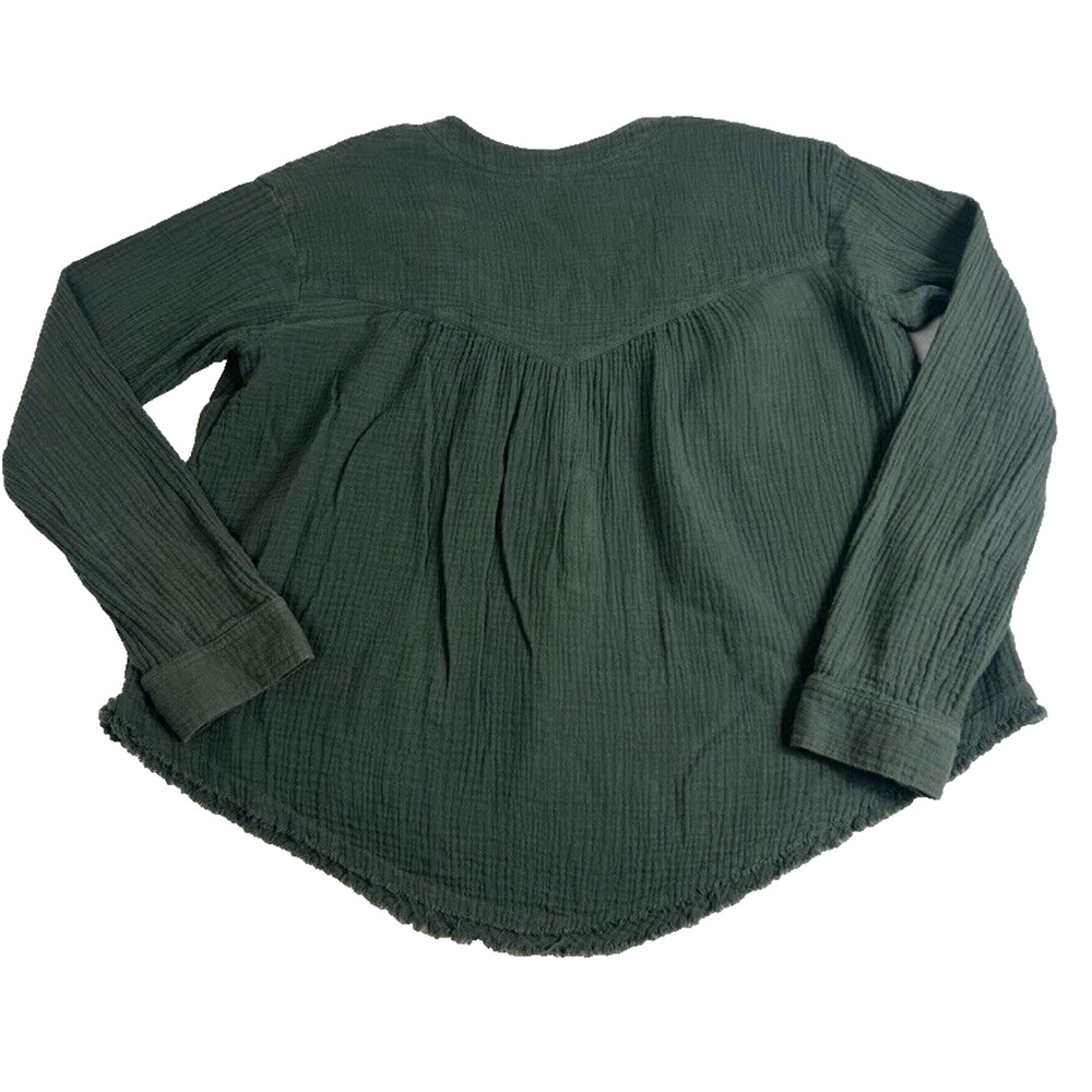Free People Top Womens S Gray Gauze Changing Horizons Popover Crinkle Top - Picture 2 of 8